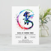 Invitation Watercolor Girly Dragon Digital Girl Anniversaire (Debout devant)