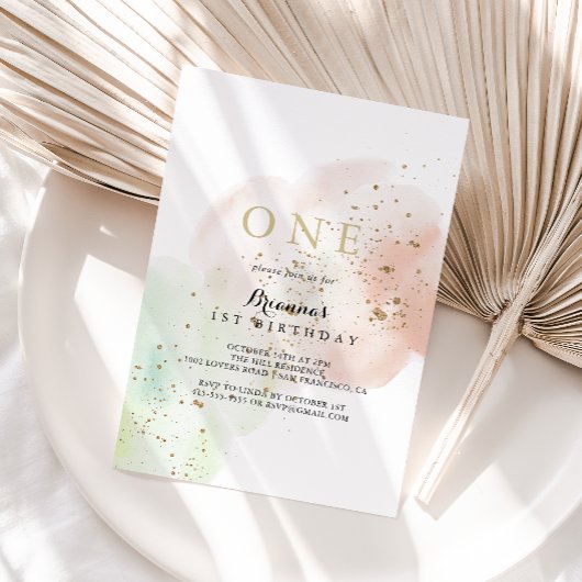 Invitation Watercolor Gold Confetti Première fête d'anniversa