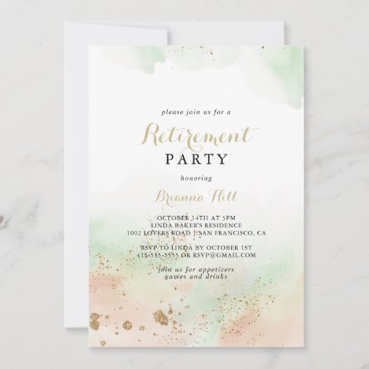 Invitation Watercolor Gold Confetti Retraite Party (Devant)