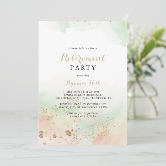 Invitation Watercolor Gold Confetti Retraite Party (Debout devant)
