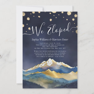 Invitation Watercolor Gold Mountains Photo Mariage Elopement