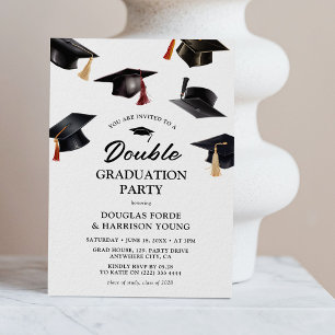 Invitation Watercolor Grad Casquette Double Graduation Party