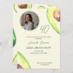 Invitation Watercolor Green Avocado Photo Anniversaire
