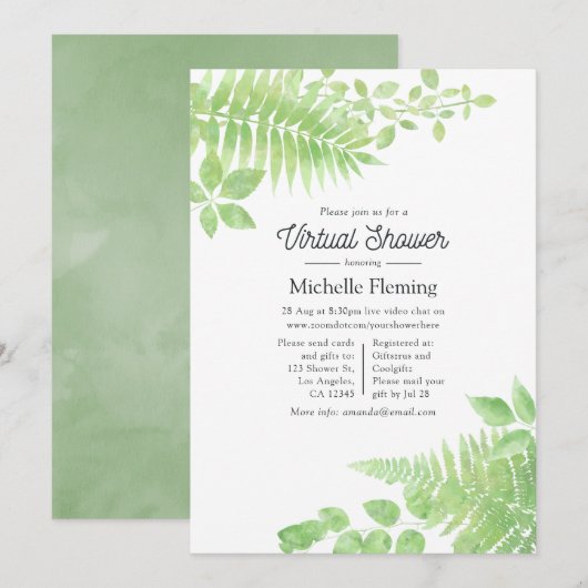 Invitation Watercolor Green Baby shower virtuel (Devant / Derrière)