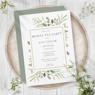 Invitation Watercolor Green Chic Gold Bridal Tea Party