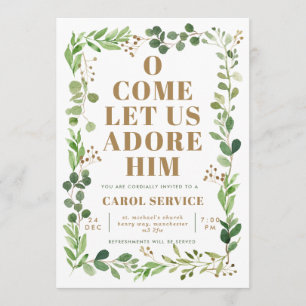 Invitation Watercolor Green Church Christmas Carol Service