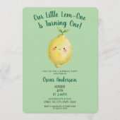 Invitation Watercolor Green Cute Lemon First Birthday (Devant)