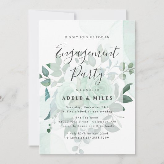 Invitation Watercolor Green Flowers Engagement (Devant)