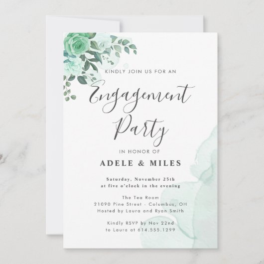 Invitation Watercolor Green Flowers Engagement (Devant)