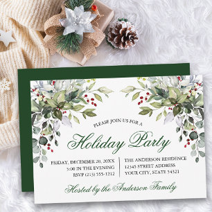 Invitation Watercolor Green Holly Fête de vacances