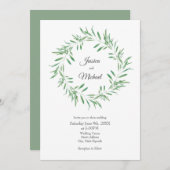 Invitation Watercolor Green Olive Wreath (Devant / Derrière)