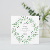 Invitation Watercolor Green Olive Wreath (Debout devant)
