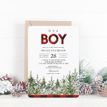 Invitation Watercolor Green Pine Tree  & Red Buffalo Plaid In<br><div class="desc">Watercolor Green Pine Tree  & Red Buffalo Plaid</div>