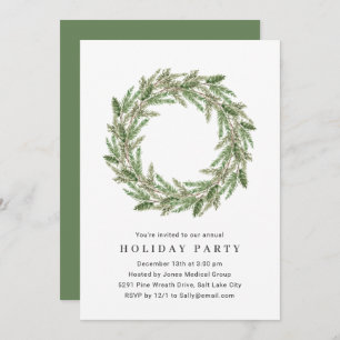 Invitation Watercolor Green Wreath Corporate Holiday Party