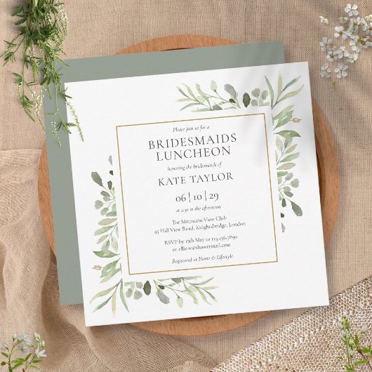 Invitation Watercolor Greenery Bridesmaids Luncheon Carré