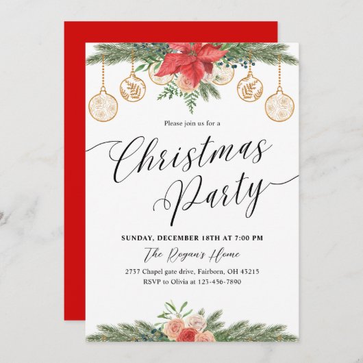 Invitation Watercolor Greenery Christmas Party (Devant / Derrière)