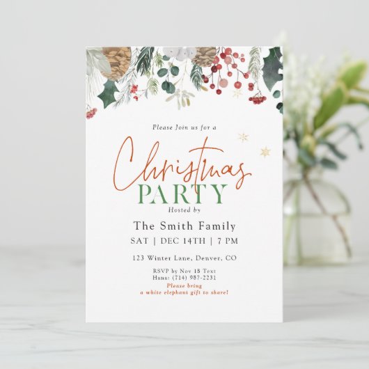 Invitation Watercolor Greenery Christmas Party (Debout devant)