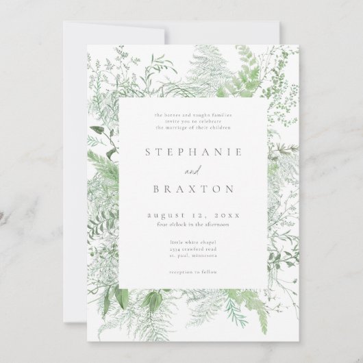 Invitation Watercolor Greenery Fern Rustic Wedding (Devant)