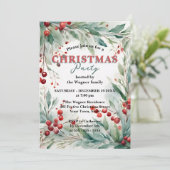 Invitation Watercolor Greenery & Red Berries Christmas Party  (Debout devant)