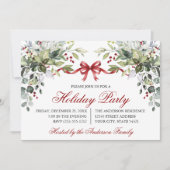Invitation Watercolor Greenery Red Bow Holiday Party (Devant)