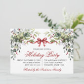 Invitation Watercolor Greenery Red Bow Holiday Party (Debout devant)