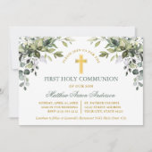 Invitation Watercolor Greenery Sage Green Gold Communion (Devant)