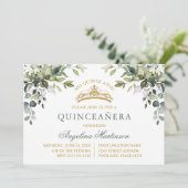 Invitation Watercolor Greenery Sage Green Gold Quinceanera (Debout devant)