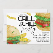 Invitation Watercolor Grilling Burger Fries fête d'anniversai (Devant)
