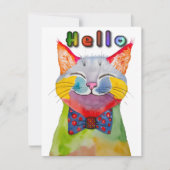 Invitation Watercolor Happy Cat Greeting Card (Devant)