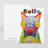 Invitation Watercolor Happy Cat Greeting Card (Devant / Derrière)