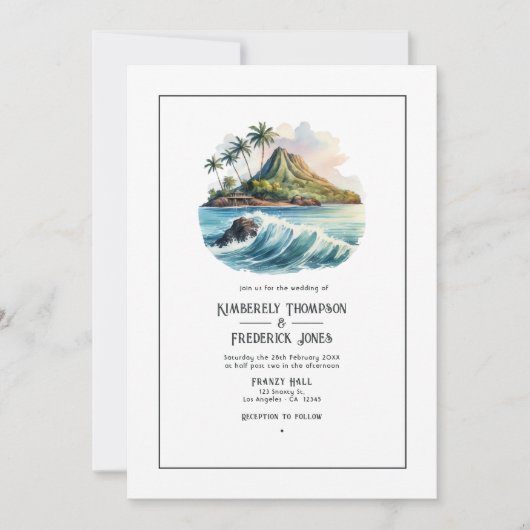 Invitation Watercolor Hawaii Destination Wedding (Devant)