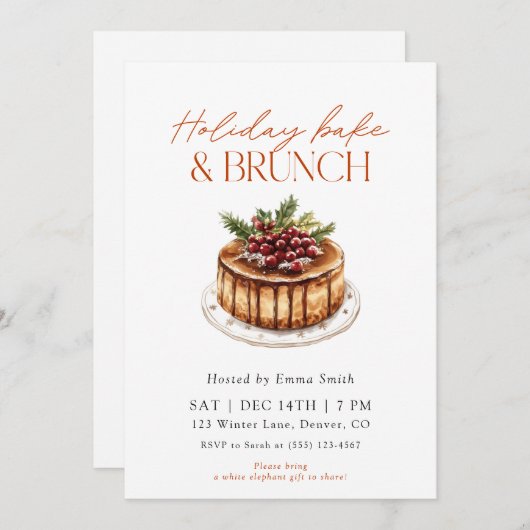 Invitation Watercolor Holiday Bake and Brunch (Devant / Derrière)