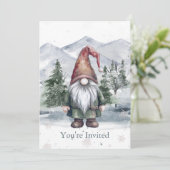 Invitation Watercolor Holiday Gnome Fête de vacances (Debout devant)