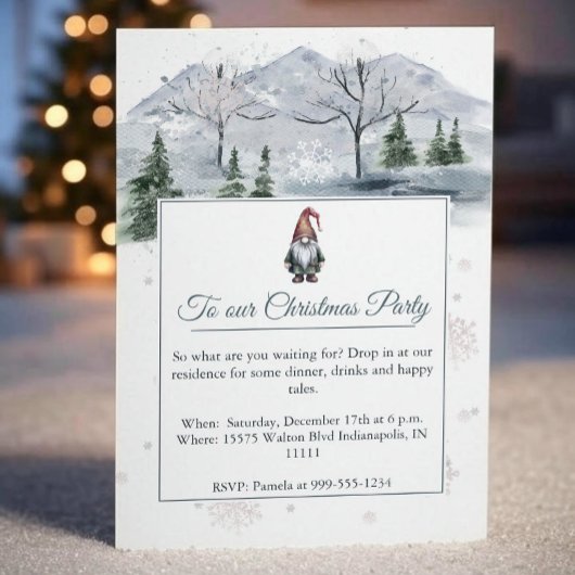 Invitation Watercolor Holiday Gnome Fête de vacances