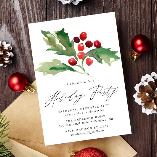 Invitation Watercolor Holly Berries