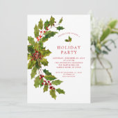 Invitation Watercolor Holly Berry Fête de Noël (Debout devant)