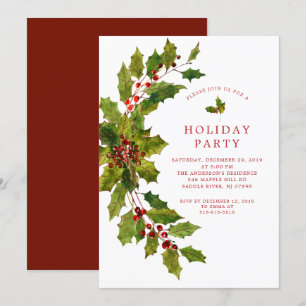 Invitation Watercolor Holly Berry Fête de Noël
