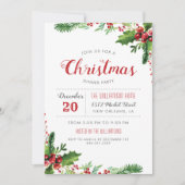 Invitation Watercolor Holly Branches Dîner de Noël (Devant)