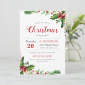 Invitation Watercolor Holly Branches Dîner de Noël (Debout devant)