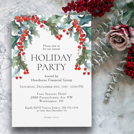 Invitation Watercolor Holly Festive Festive Fête