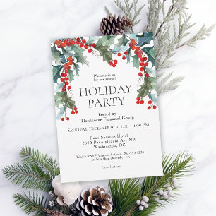 Invitation Watercolor Holly Festive Festive Fête