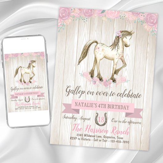 Invitation Watercolor Horse fête d'anniversaire