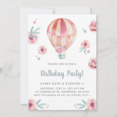 Invitation Watercolor Hot Air Balloy et Floral Anniversaire (Devant)