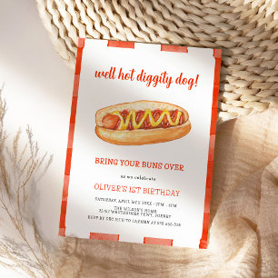 Invitation Watercolor Hot Dog Anniversaire de enfant Party