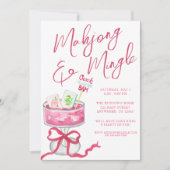 Invitation Watercolor Hot rose Mahjong Cocktails Party (Devant)