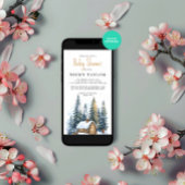 Invitation Watercolor House Pine Tree Neige Baby shower d'hiv