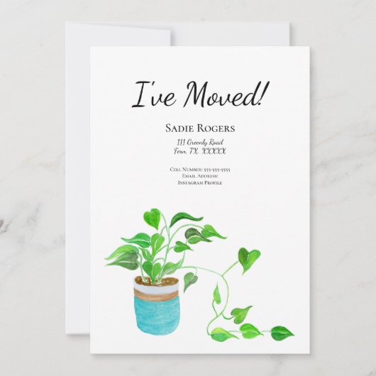 Invitation Watercolor House Plante Pothos Plante Moving (Devant)