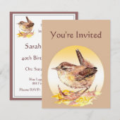 Invitation Watercolor House Wren Bird Bird Birthda (Devant / Derrière)