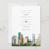 Invitation Watercolor Houston Texas City Skyline Mariage (Devant)