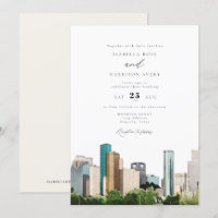 Watercolor Houston Texas City Skyline Mariage